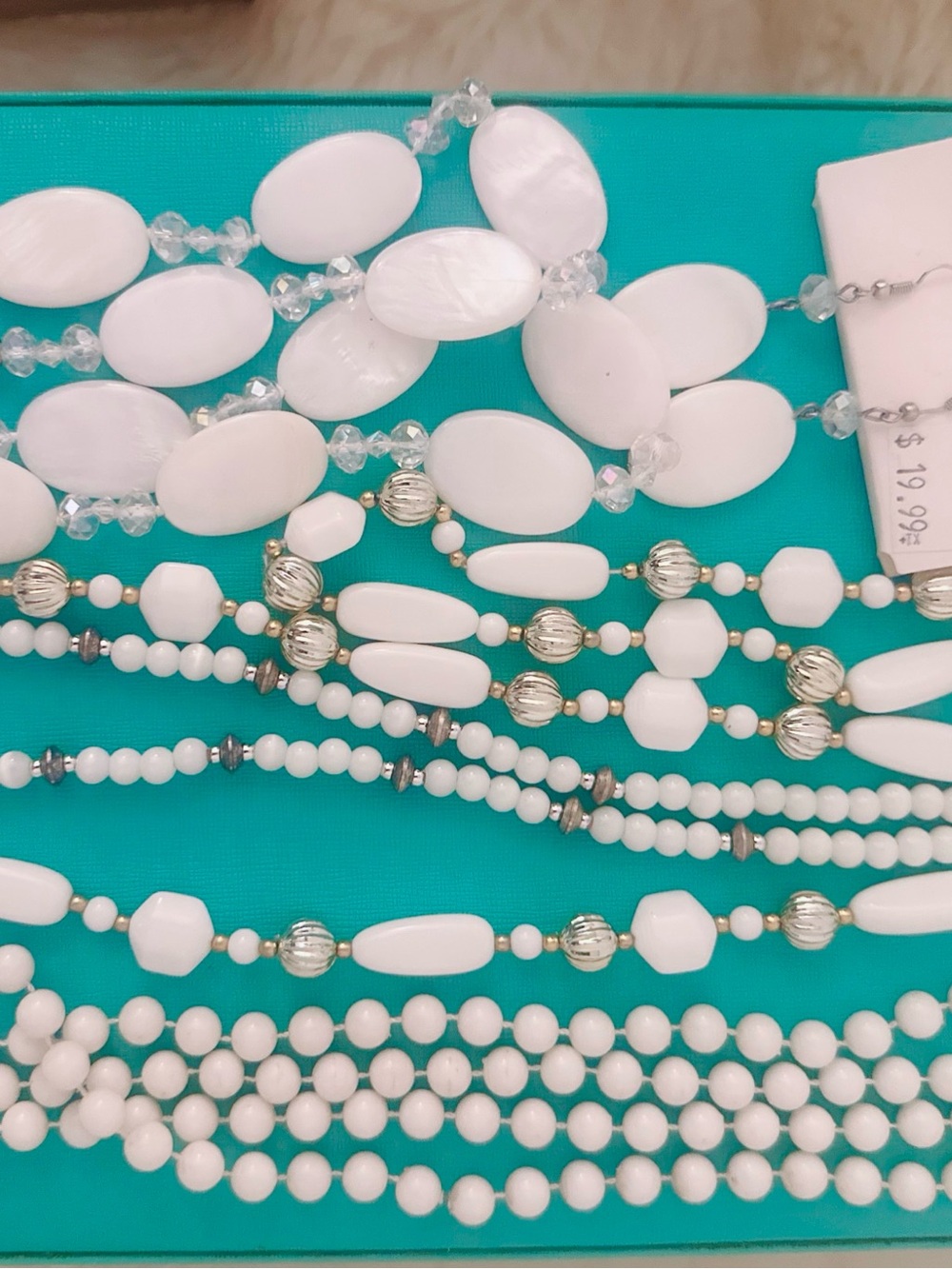 LOT of 5 White Multi-Strand Beaded Necklaces and earrings
